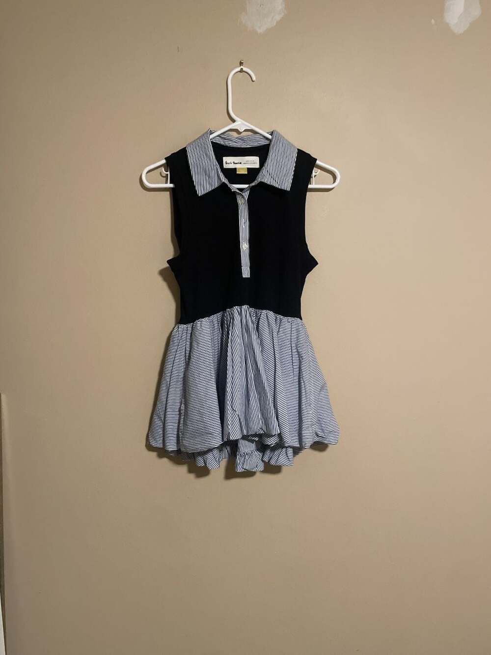 Pernille Rosenkilde for Anthropologie Black and Blue Striped Sleeveless 2-in-1 S